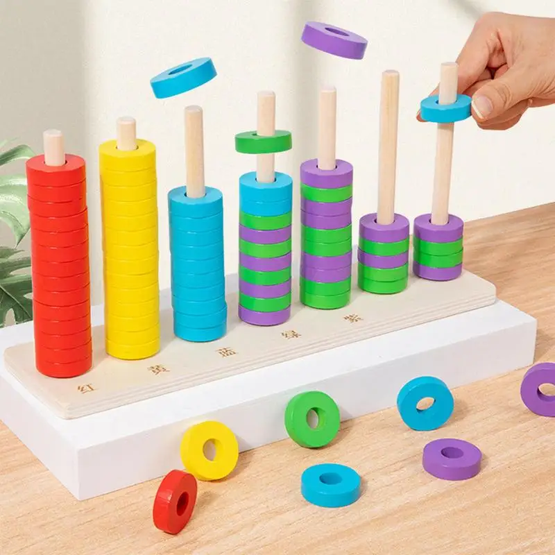 Herramientas de matemáticas para niños, soporte informático de madera, juguete, anillo de arcoíris, contadores de matemáticas para niños, juguete educativo interactivo para calcular el 1.