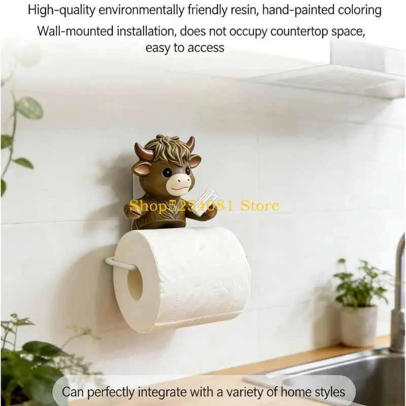 AXYC Funny Highlands Cow Toilet Paper Roll Holder Wall Mounted Tissue Dispenser Rustics Farmhouse Decors for Bathroom Washroom