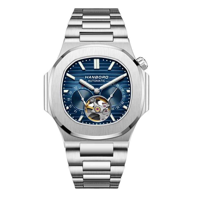 HANBORO Nautilus Steel King Fully Automatic Mechanical Watch with Hollow Flywheel Steel Belt Watch