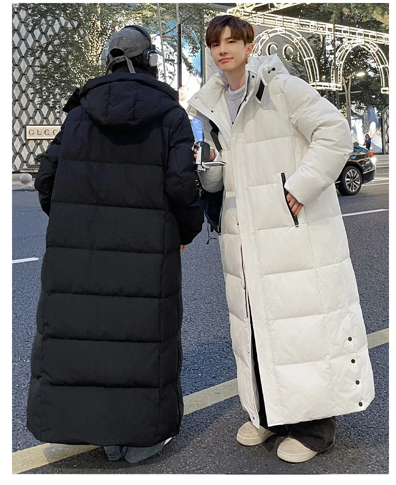 Zipper Down Coats Men Hooded Jackets Down Coat Cardigan Covered Button Outerwear Winter 2025 High Street Pockets Spliced