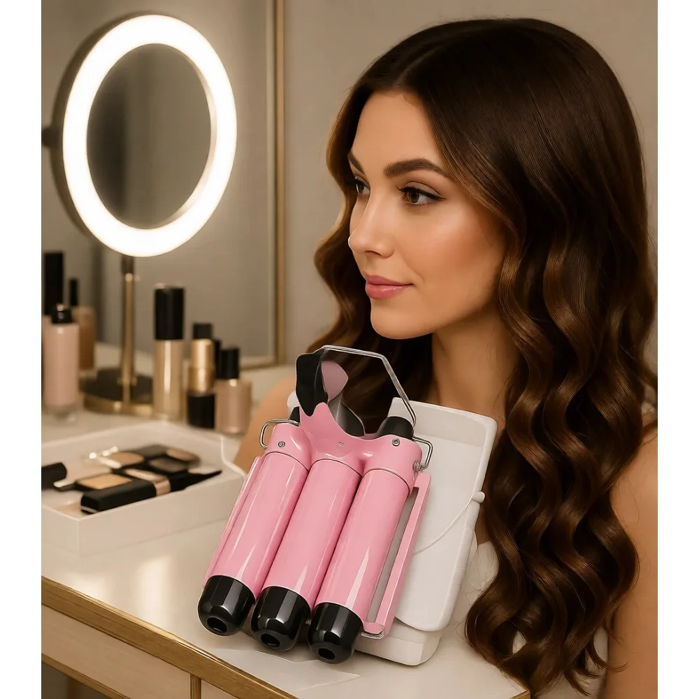 

Тройная плойка для завивки волос с ЖК-дисплеем температуры, керамическим турмалиновым покрытием, двойным напряжением, для создания пляжных волн