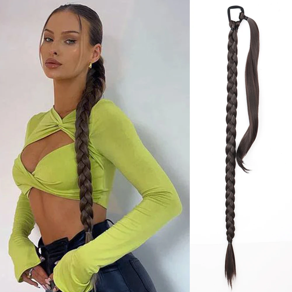 

Synthetic Long Braided Ponytail Hairpiece Straight Ponytail Extensions With Hair Tie For Women Brown Black Boxing Braids DIY