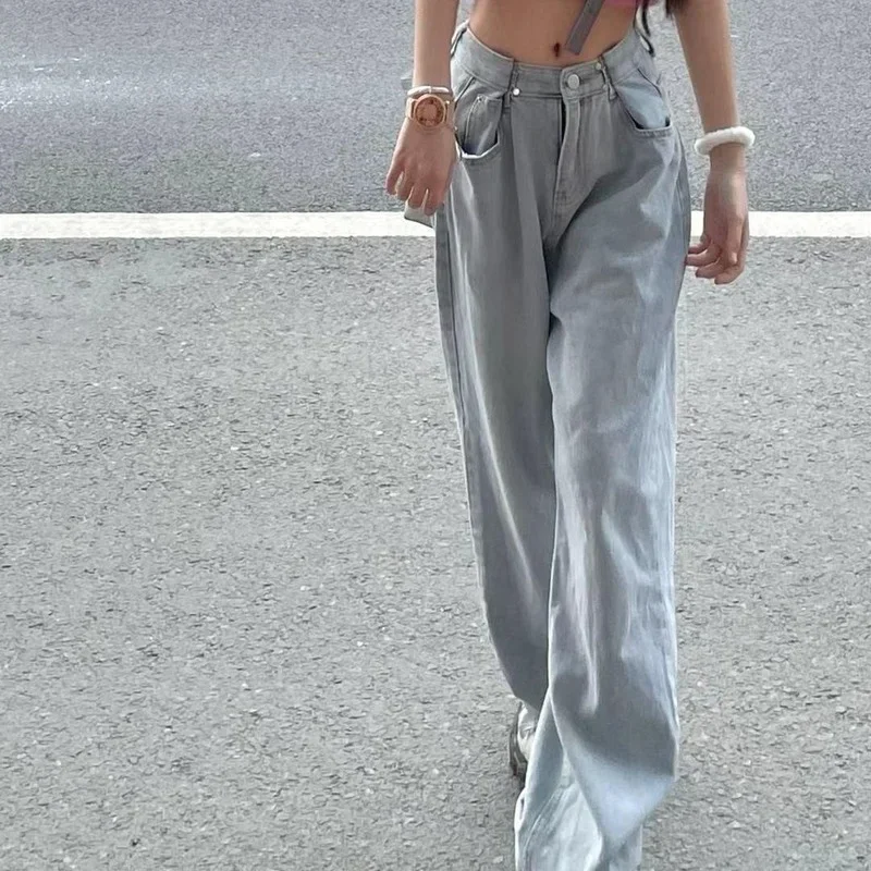 

Джинсы женские широкие свободные уличные ретро полная длина с высокой талией универсальные женские брюки дизайнерская одежда винтажная популярная новинка