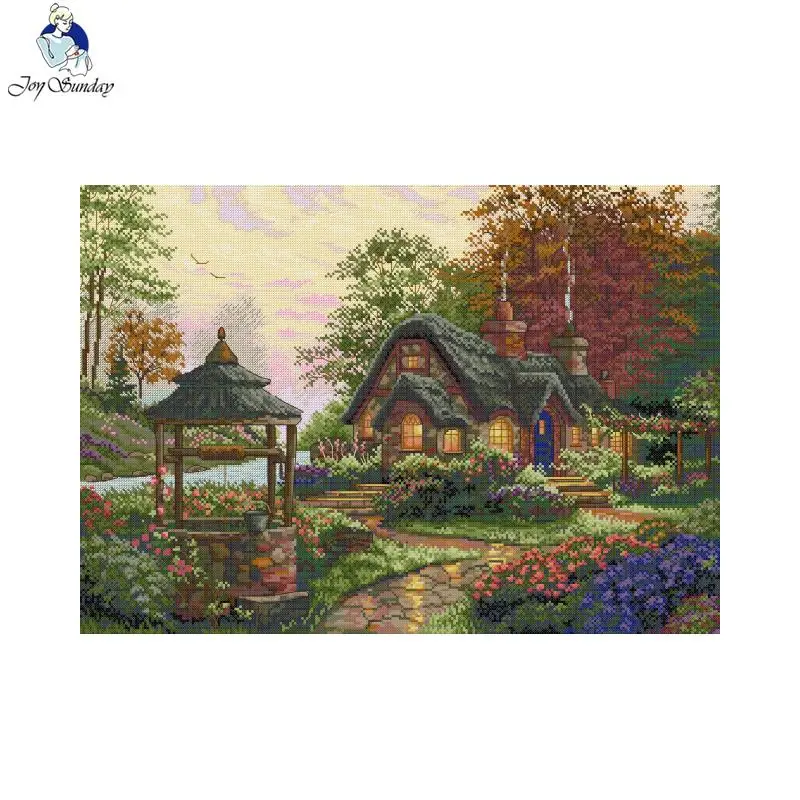 JoySunday Wishing Lodge Pattern Printed Cross Stitch Kits Aida Cloth 16CT 14CT Fabric DIY Craft Needle Canva Hand Embroidery Set