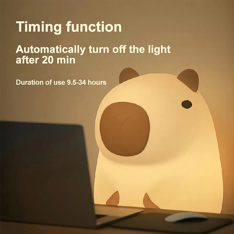 Luces nocturnas de dibujos animados Capybara, Sensor táctil recargable, luz Pat, temporizador, atenuación del sueño, lámpara de noche, dormitorio, sala de estar, regalo