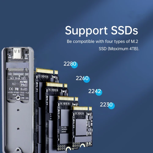 Imagen 2 del producto Caja M.2 NVMe NGFF SSD, aluminio CNC USB 3,2 Gen 2 10Gbps PCIe NVME 6Gbps SATA MKey M & BKey M.2 funda para M2 2230 2242 2280
