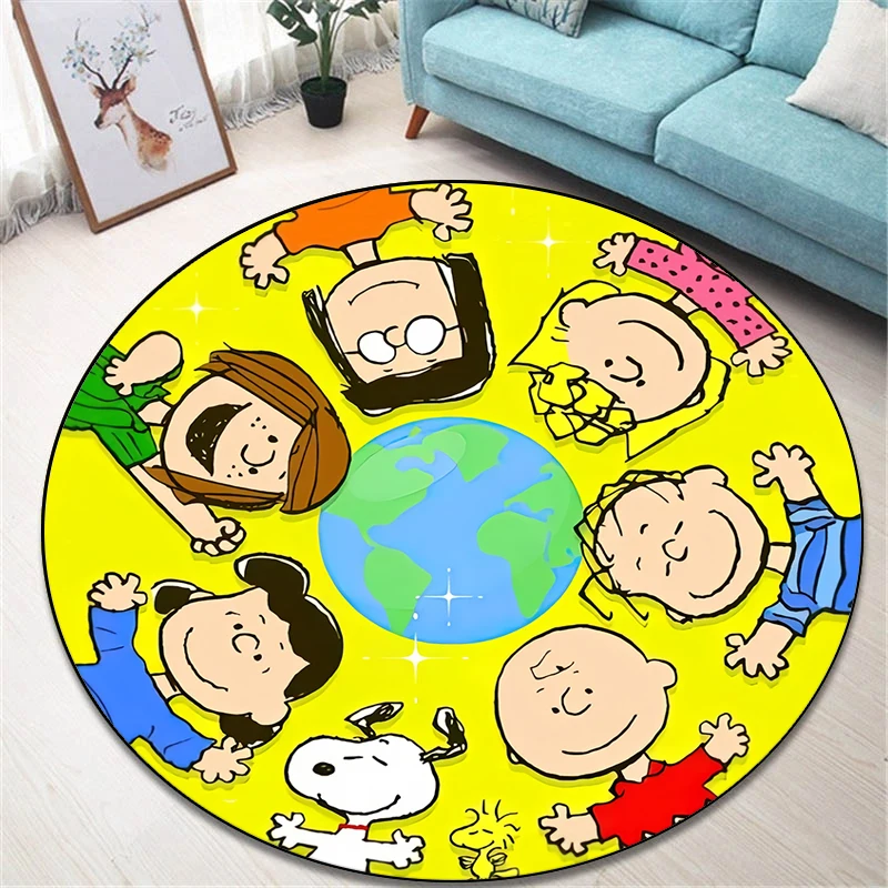 Snoopy the hottest animecartoon Round Carpet for Living Room Rugs Camping Picnic Mats Flannel Anti-Slip Rug Yoga Mat Gifts,