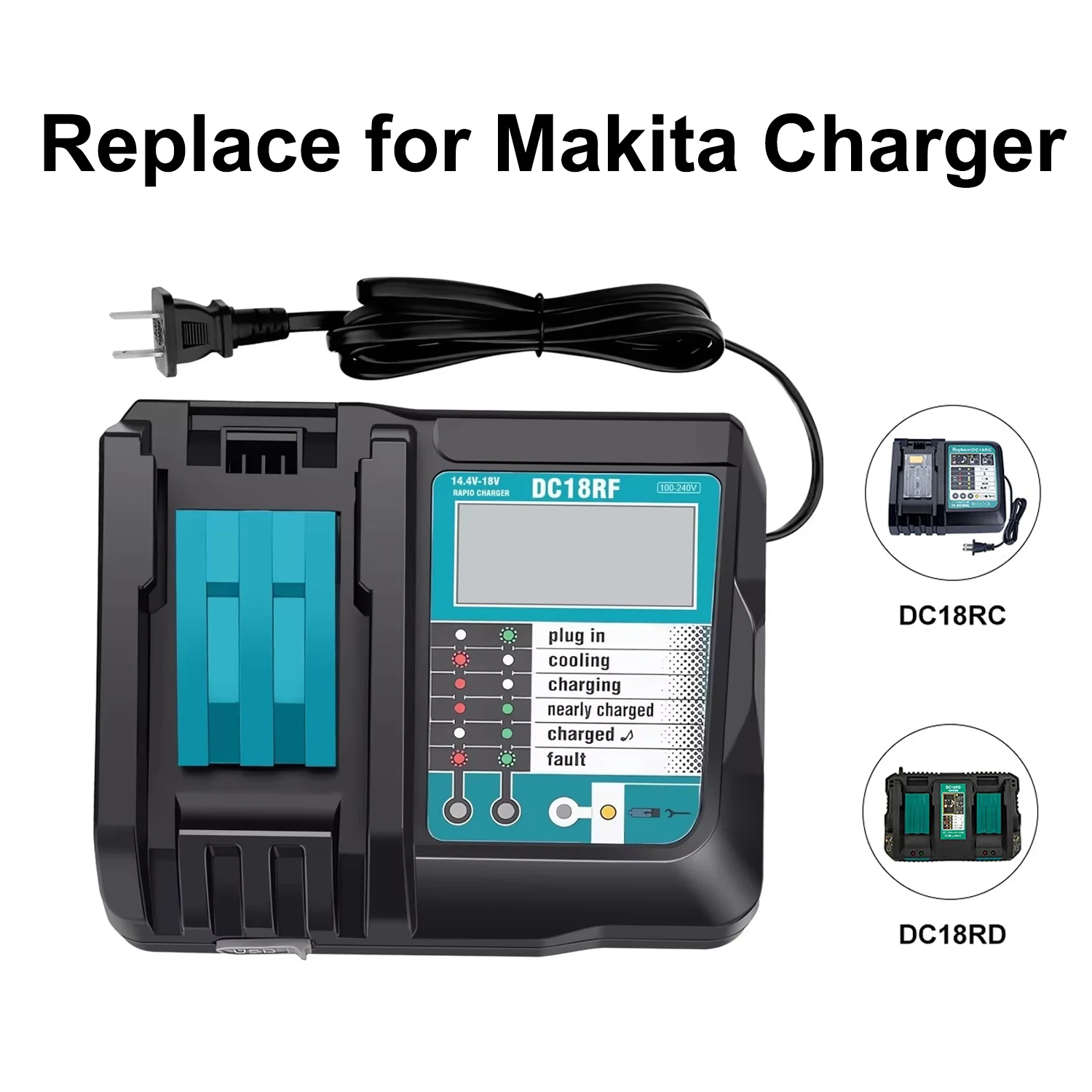 DC18RF Li-ion Super Fast Charger for Makita 14.4V-18V Lithium Battery BL1860B,BL1830,,BL1415 and More with LED Screen, USB Port