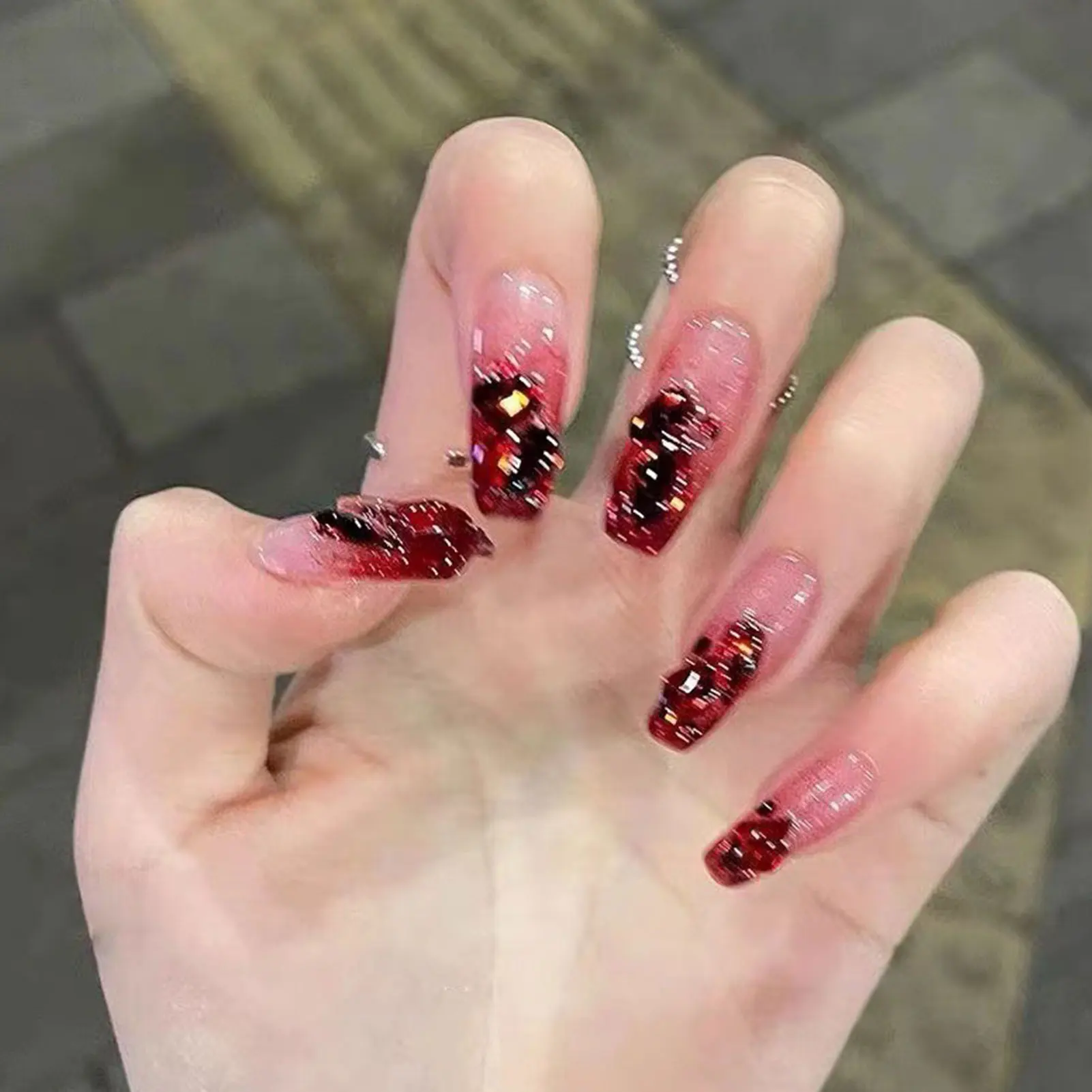 -length Square Fake Nails 3D Square Crystal Rhinestone Nails for Jewelry Making or Other Decorations