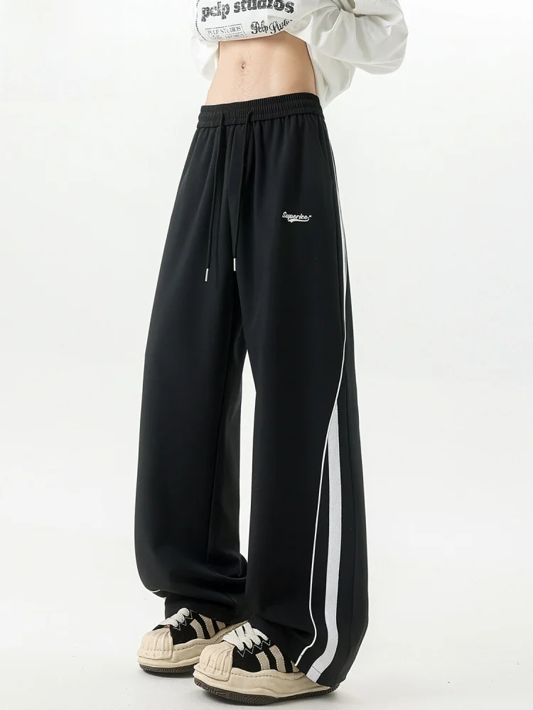 

Wassup Zmn Embroidered Design Sports Pants Men's Straight Loose Drapey Pants Teenage American Retro Loose Fit Casual Trousers