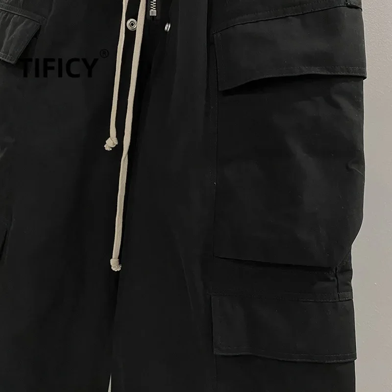 TIFICY High Street Cotton Pants Men's New Large Pocket Workwear Dark and Oversized Loose and Wide Leg Casual Black Long Pants