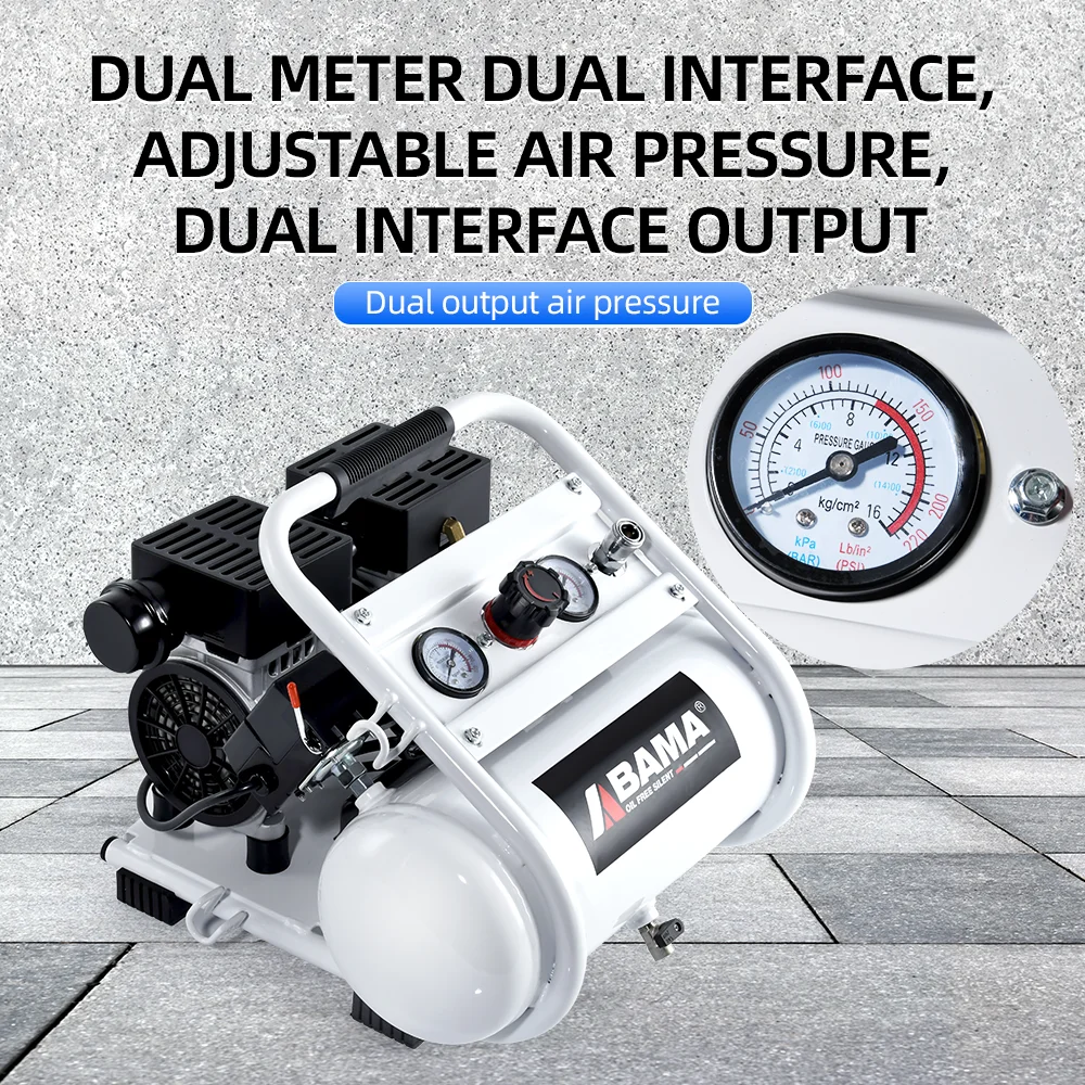 Compressore d'aria a pistone dentale elettrico portatile 220V 1HP 128L/min con serbatoio d'aria in alluminio da 8 litri