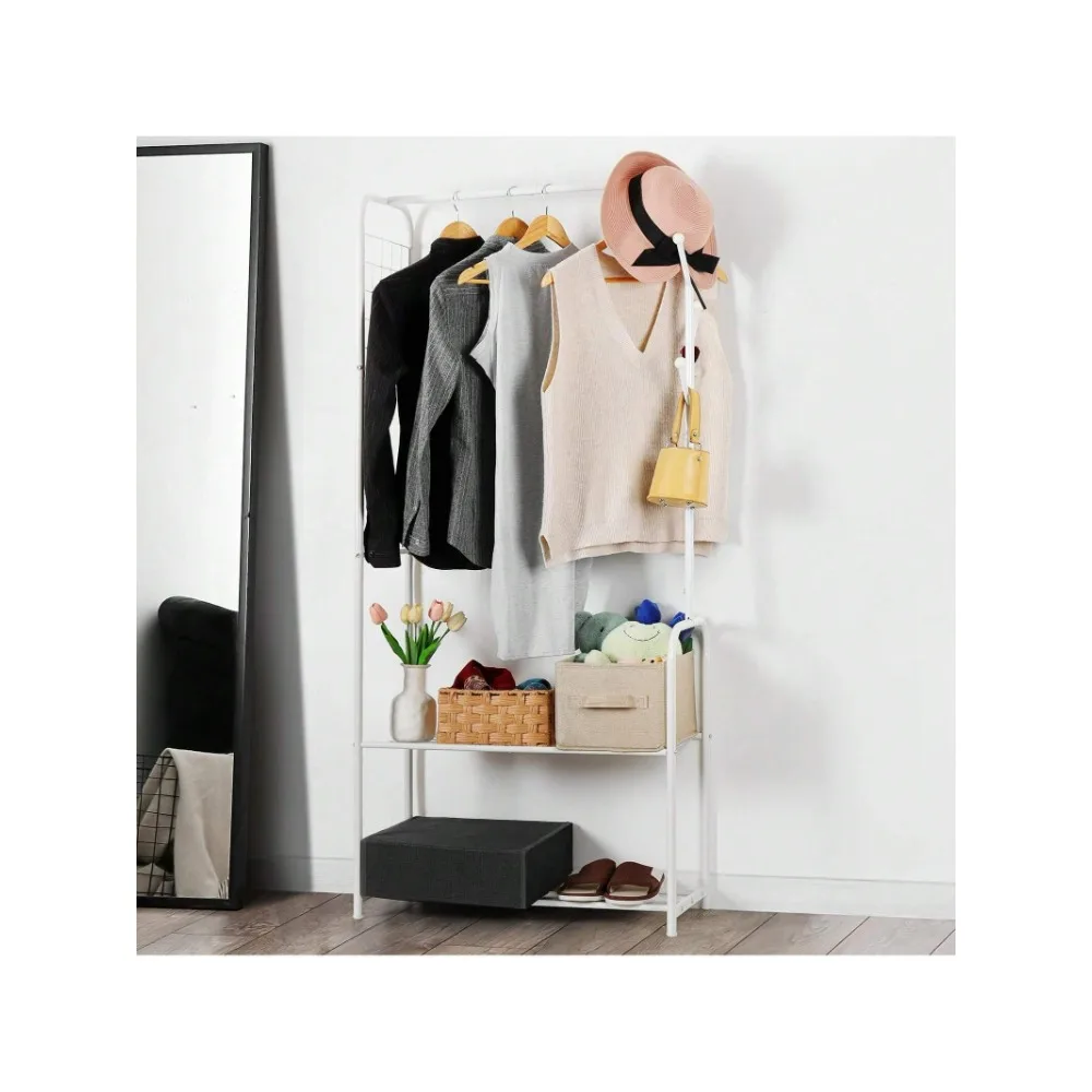 

Clothes Rack Metal Clothing Racks For Hanging Clothes Freestanding 4-In-1 Garment Rack Hanger Organizer For Entryway Hallway