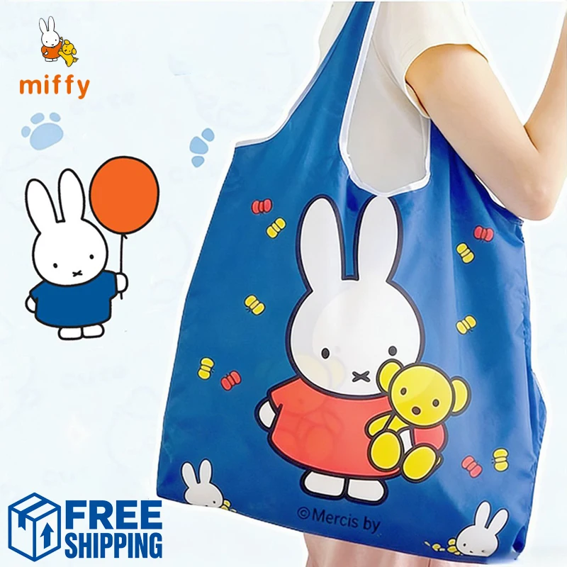 

Милая складная сумка для покупок с Миффи, многоразовая сумка-тоут с мультяшным кроликом, портативная сумка через плечо, аксессуары в стиле аниме, идеальный подарок для девочки