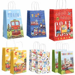 6Pcs Train Party Themed Birthday Party Supplies Candy Bags with Stickers Goodie Gift Bags