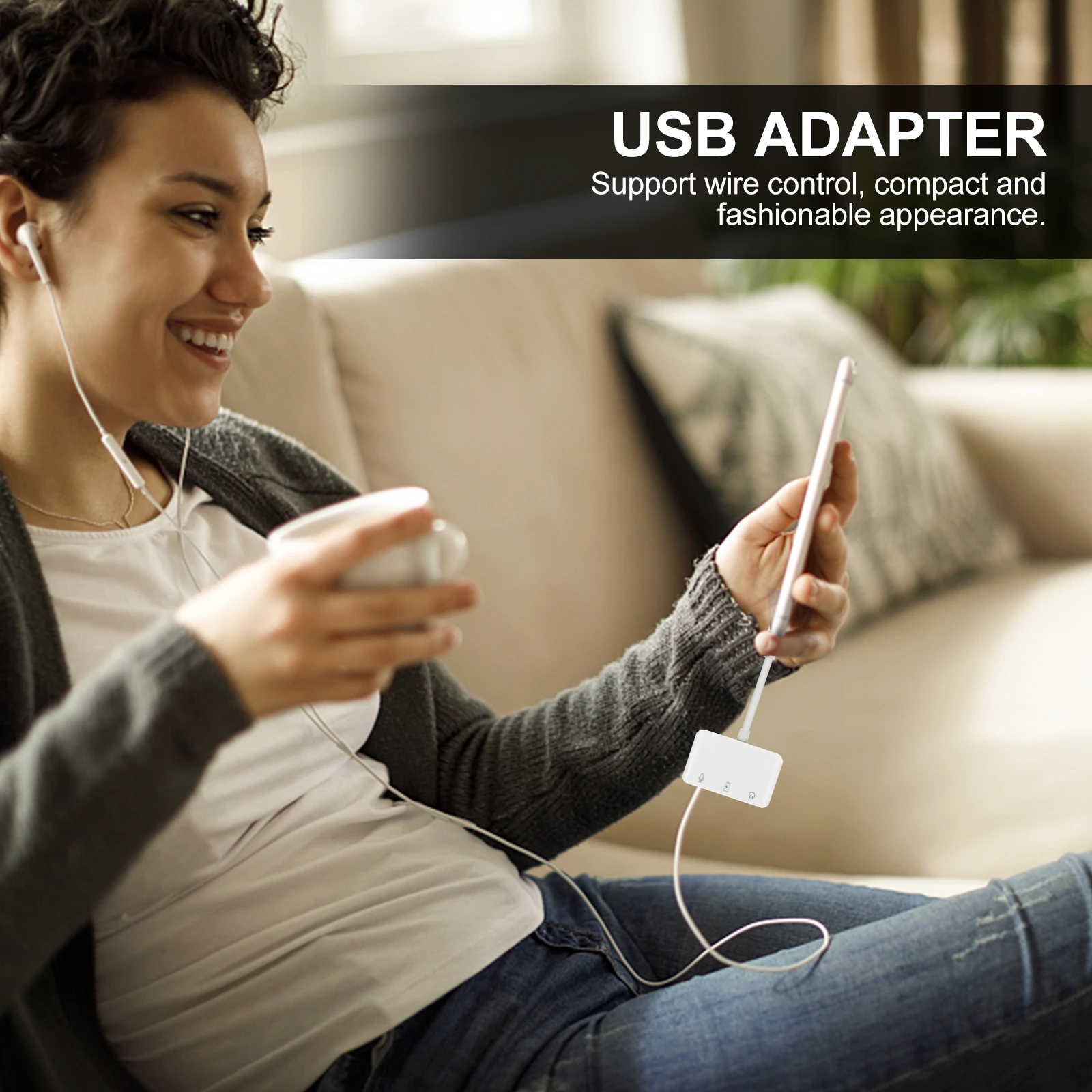 

Type-C Sound Adapter Professional 3 in 1 Design Compact Portable Headphone Insert Support Wire Control Type-C Sound Adapter