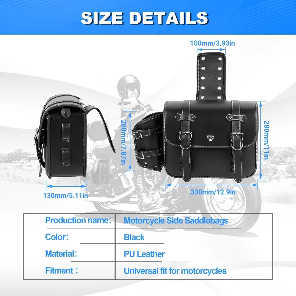 1 Pair Motorcycle Saddlebags with Cup Holder Panniers Rear Side Bags Luggage Storage PU Leather Large Capacity Waterproof