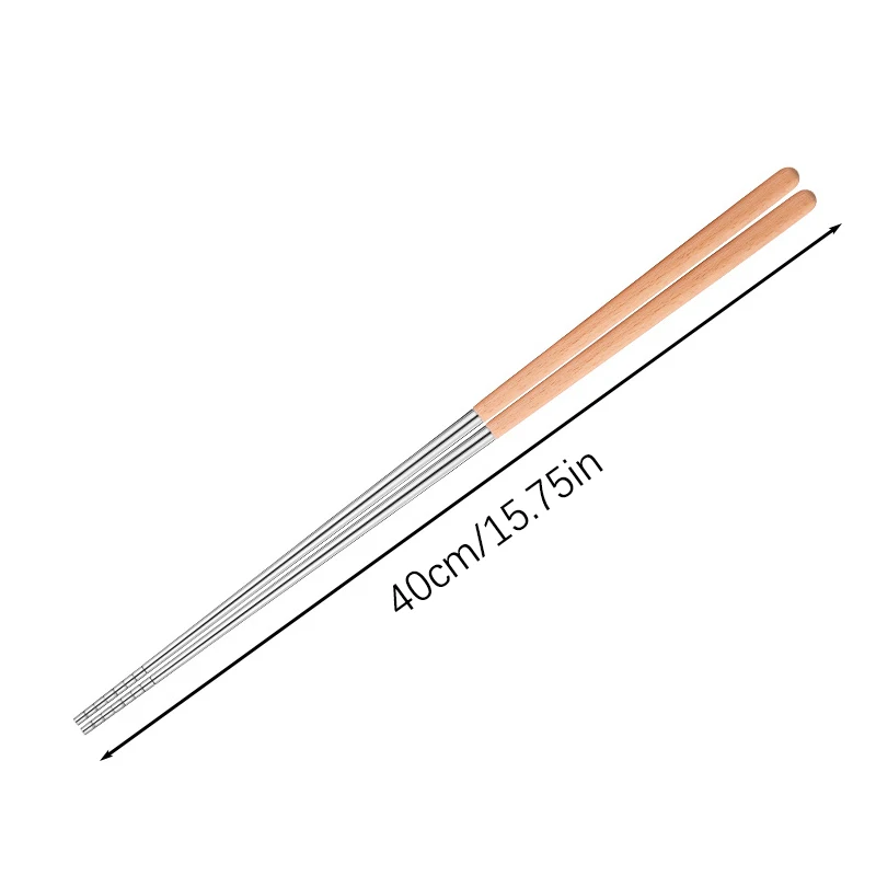 1 Par de Palillos Largos de Acero Inoxidable para Cocinar Fideos, Freír, Hot Pot, Palillos Chinos Reutilizables de Metal