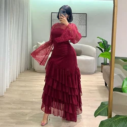 Lantejoulas retalhos vestidos de baile vintage manga longa ilusão a linha babados vestido de festa à noite فسات لonderات