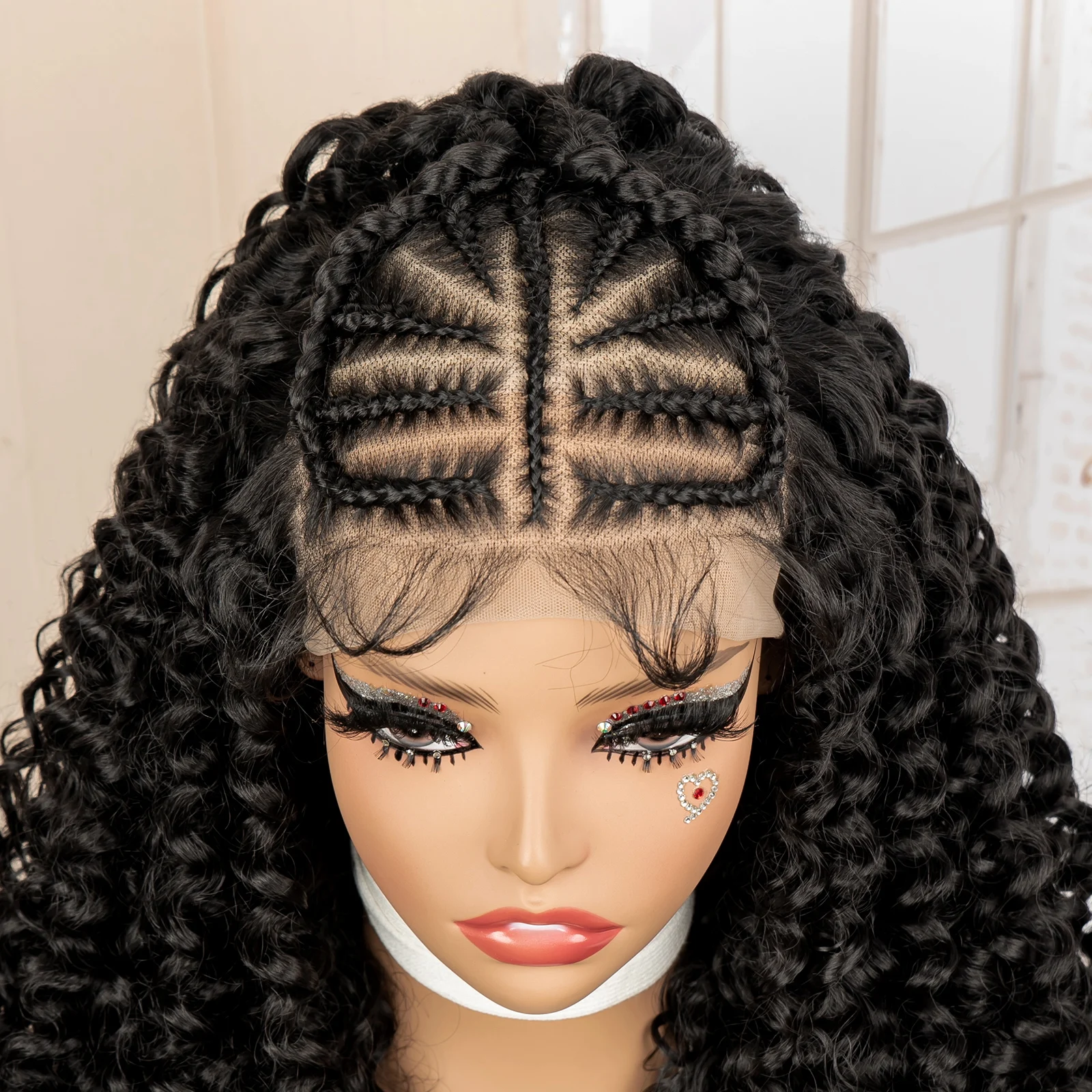 22 بوصة الاصطناعية مجعد شعر مستعار متموج مع الضفائر العقص الطبيعي مجعد 13x4 الدانتيل الجبهة الباروكات للنساء استبدال الشعر المستعار #4