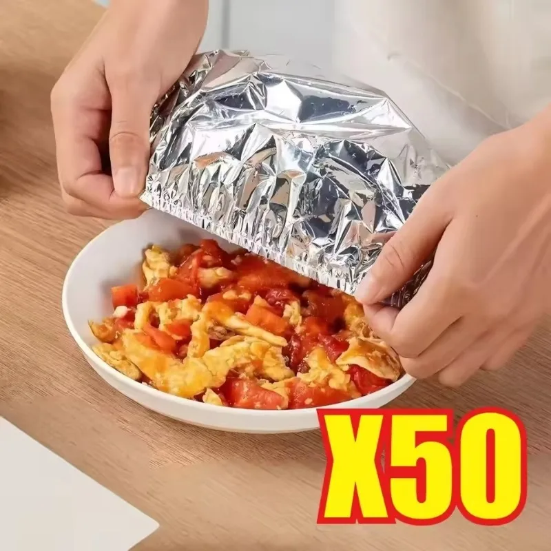 10/30/50 Stück Wiederverwendbare Aluminiumfolie-Schüsselabdeckungen Kühlschrank-Frischhalte-Deckel Wärmeerhaltung Küchenlagerung Takeaway Picknick