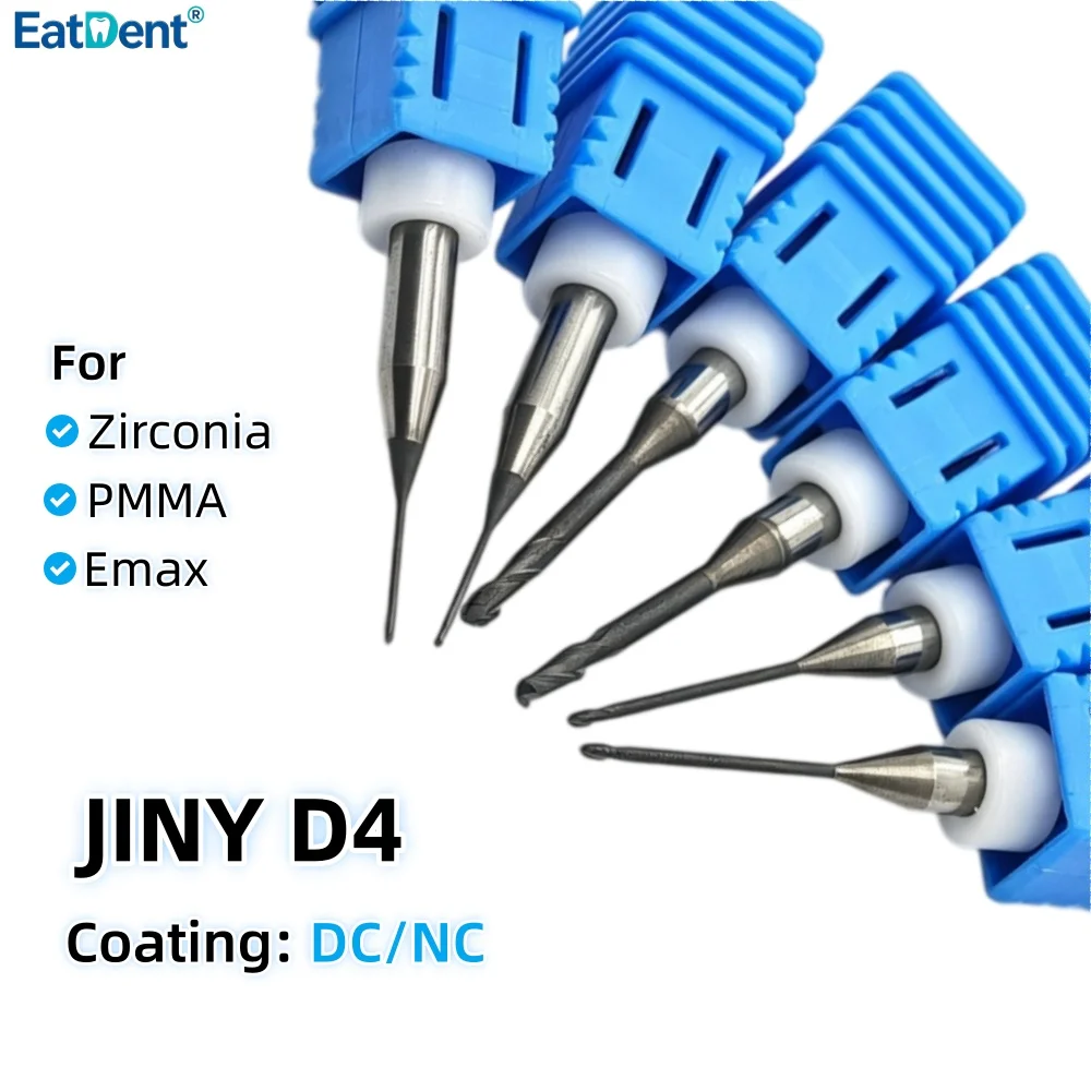 JINY Dental Milling Burs for Zirconia PMMA Lithium Disilicate/Emax D4 DC Coating CAD CAM Dentistry Lab Cutter Grinding Tools