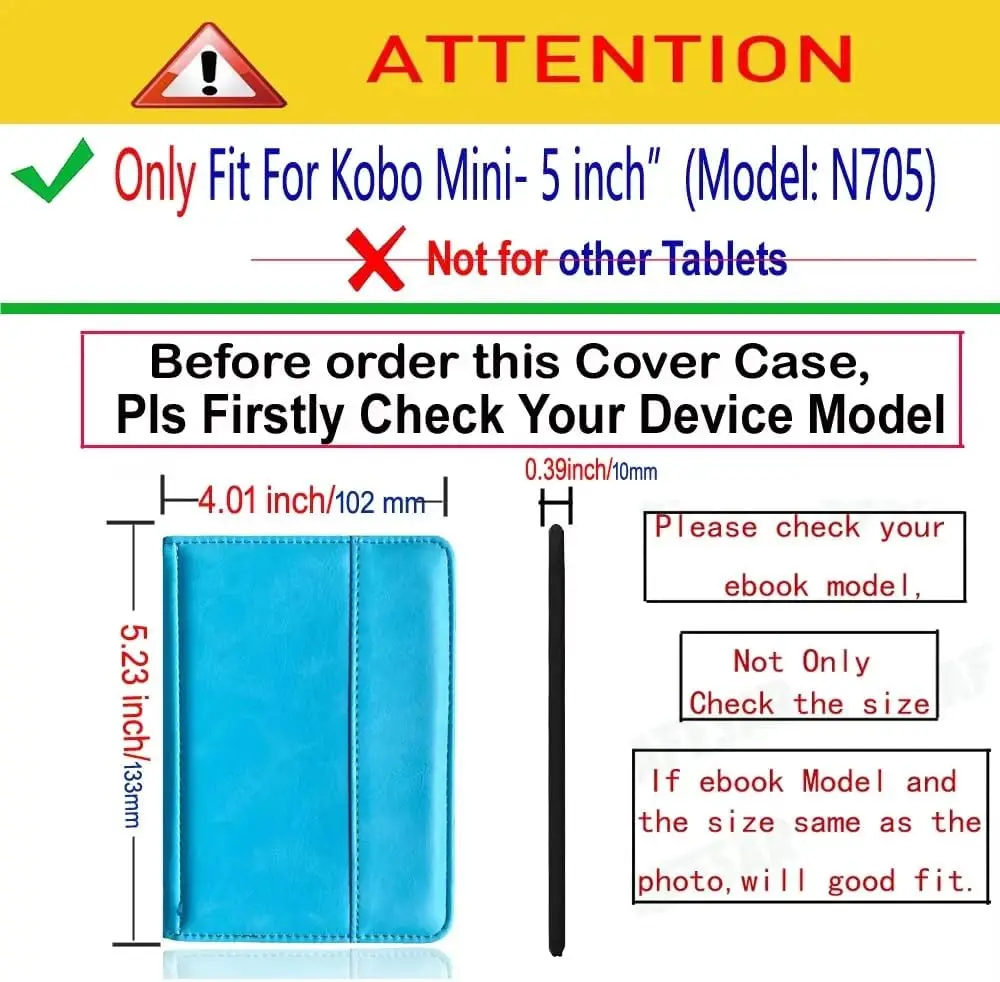 Compatible with Kobo Mini (Model: N705) 5-inch EReader Tablet Case, Full Coverage Ultra Slim Leather Cover Auto Sleep/Wake