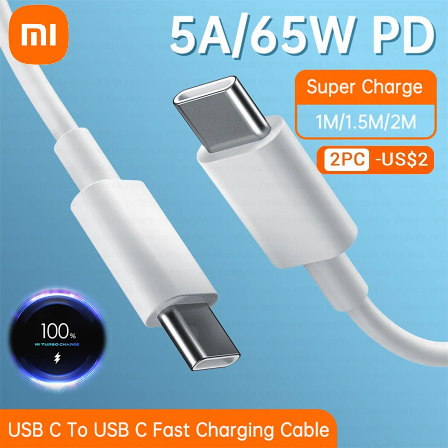 Original Xiaomi PD Type C Cable 5A Fast Charging Dual USB C Charger Cord Xioami 12 11 Pro Air Pad 5 Notebook Redmi Book 15 Kable