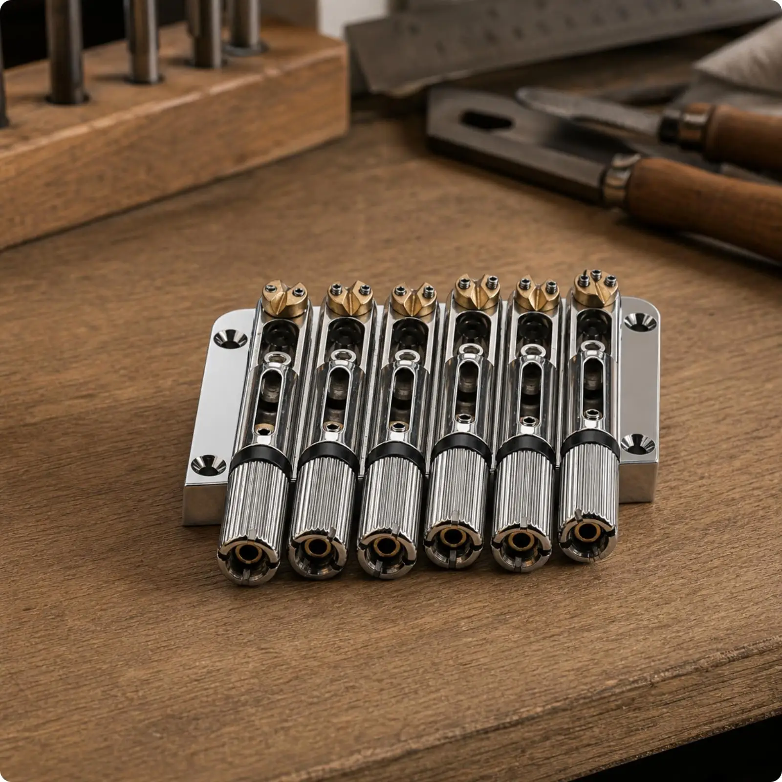 Durable Guitar Bridge with Brass Accents for Six String Guitar Custom Builds and Professional Repairs