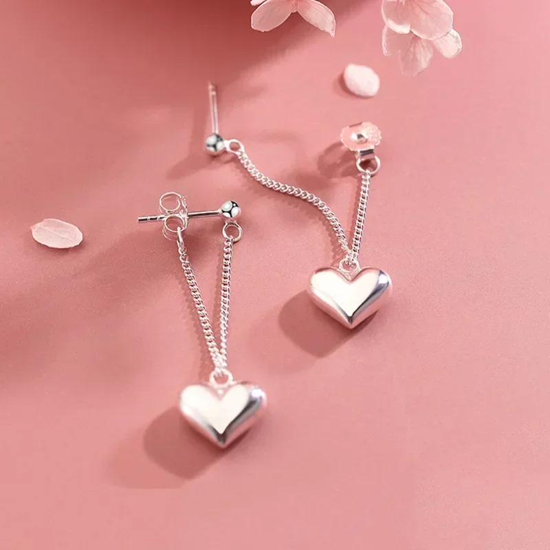 Gothic Punk Style Alloy Drop Earrings Silver Color Simple Fashion Ear Stud for Women Heart Chain Hoop Earring Fashion Jewelry