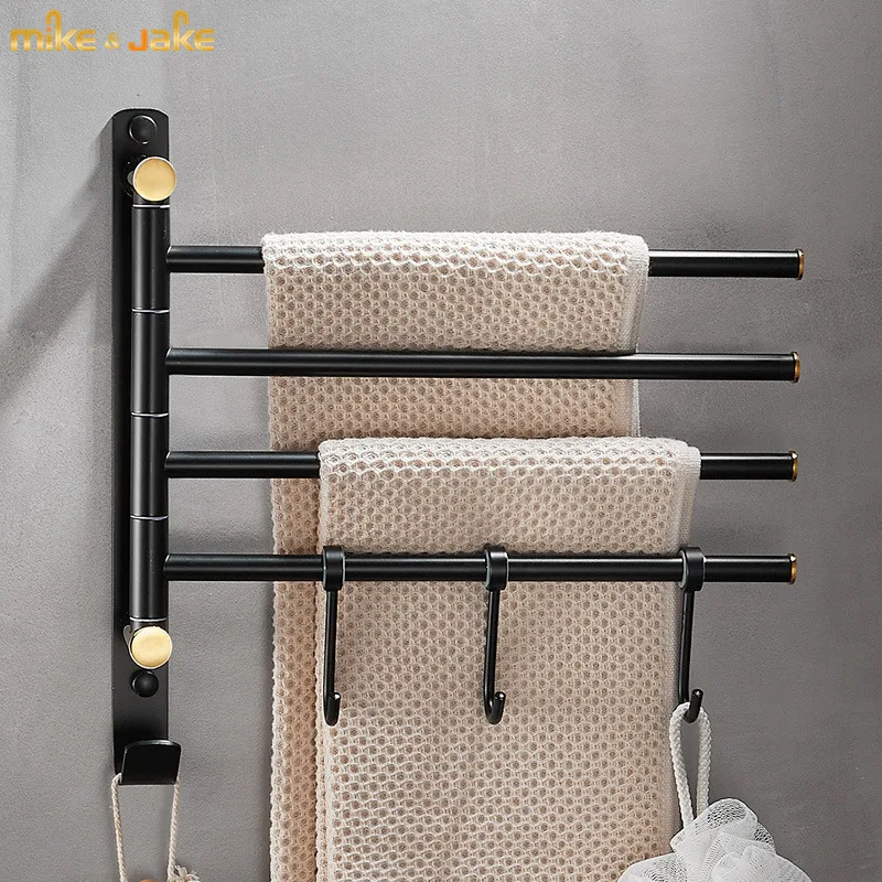 

Bathroom black gold brass towel bars with hooks luxury gold brush four towel bars Movable towel bars bathroom towel shelf