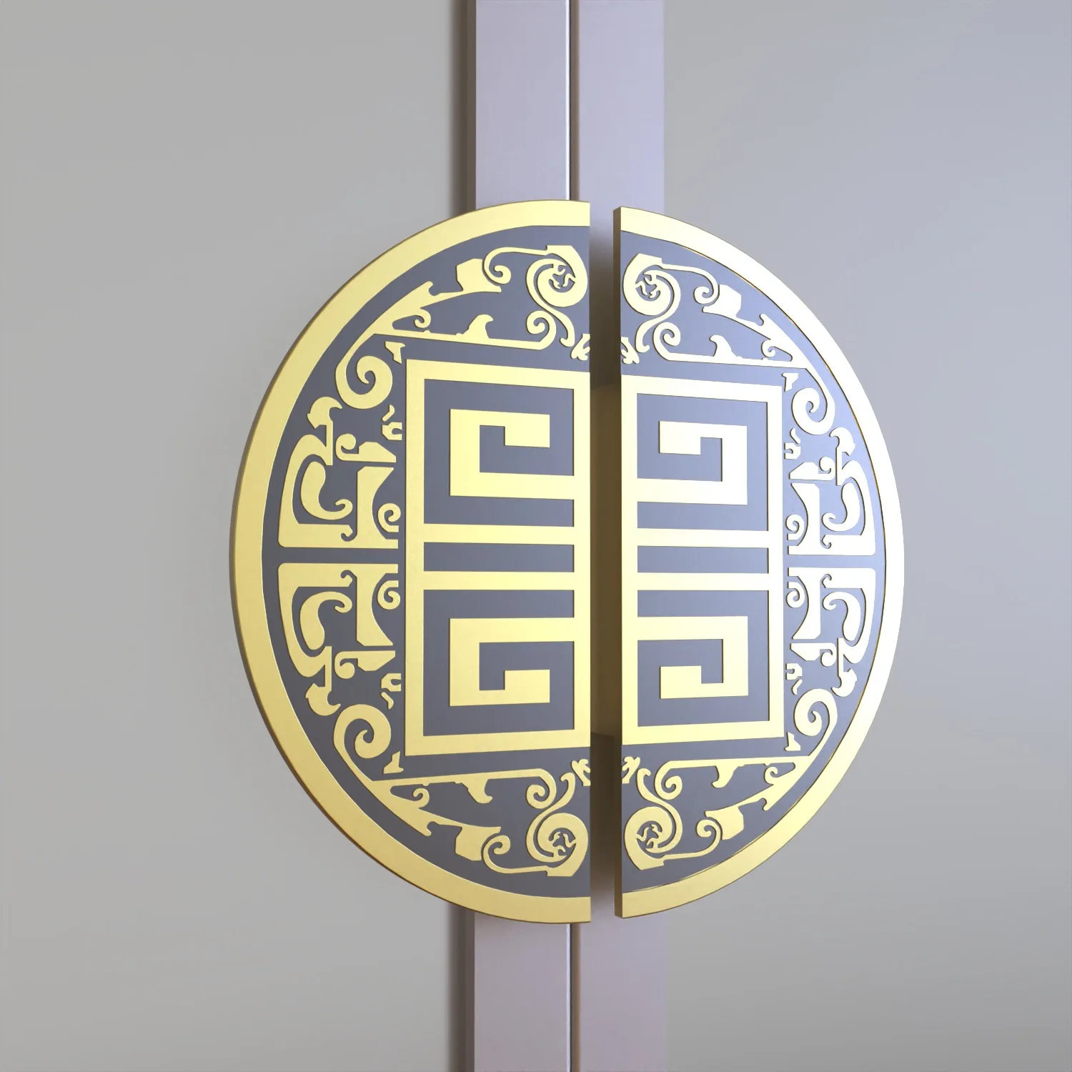 New Chinese-style semi-round bronze luxury aluminum plate engraving big handle hotel