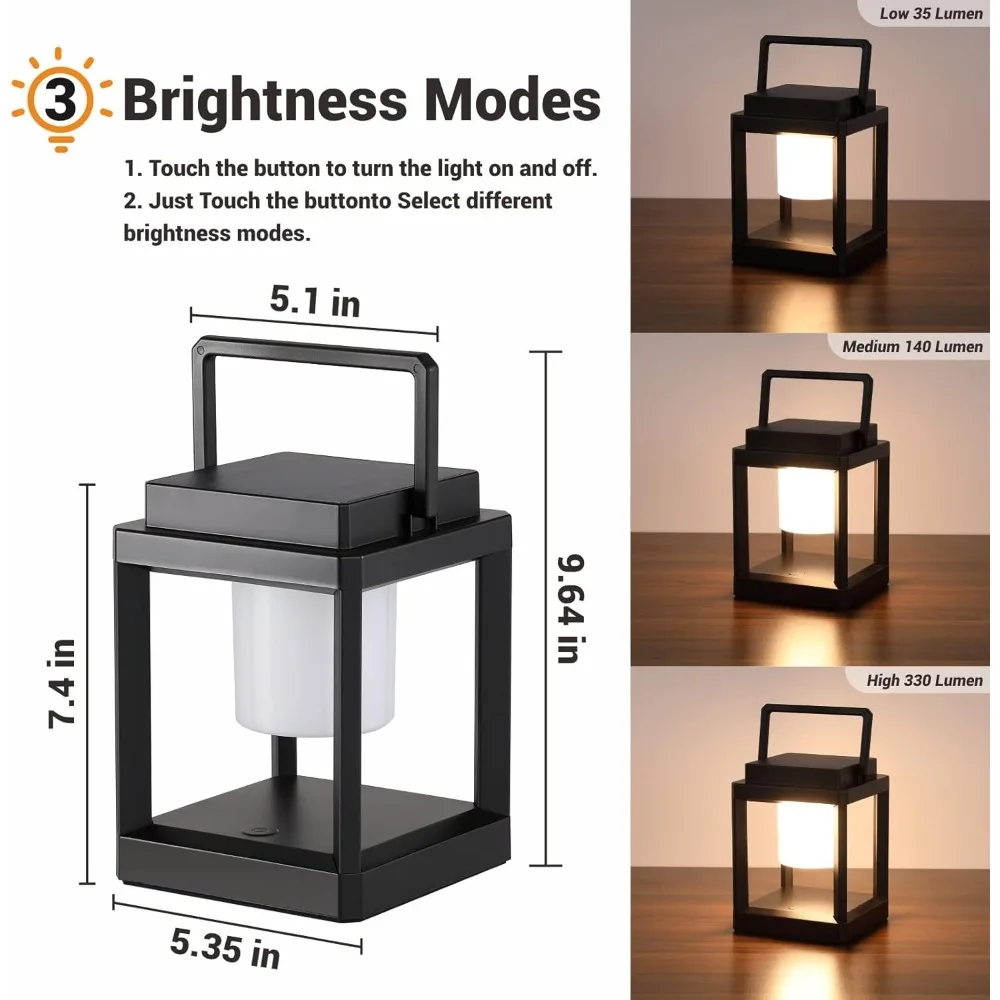 Outdoor Waterproof Solar Lantern, Cordless Light, Waterproof, Touch Controlled, Terrace