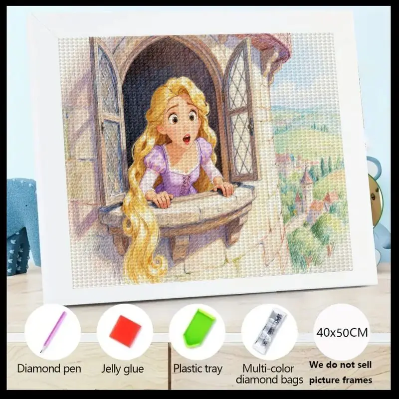 

1 шт., очаровательная принцесса Рапунцель, 5D комплект алмазной живописи, полная дрель, сделай сам, сказка, длинные светлые волосы, принцесса, выгляд окна