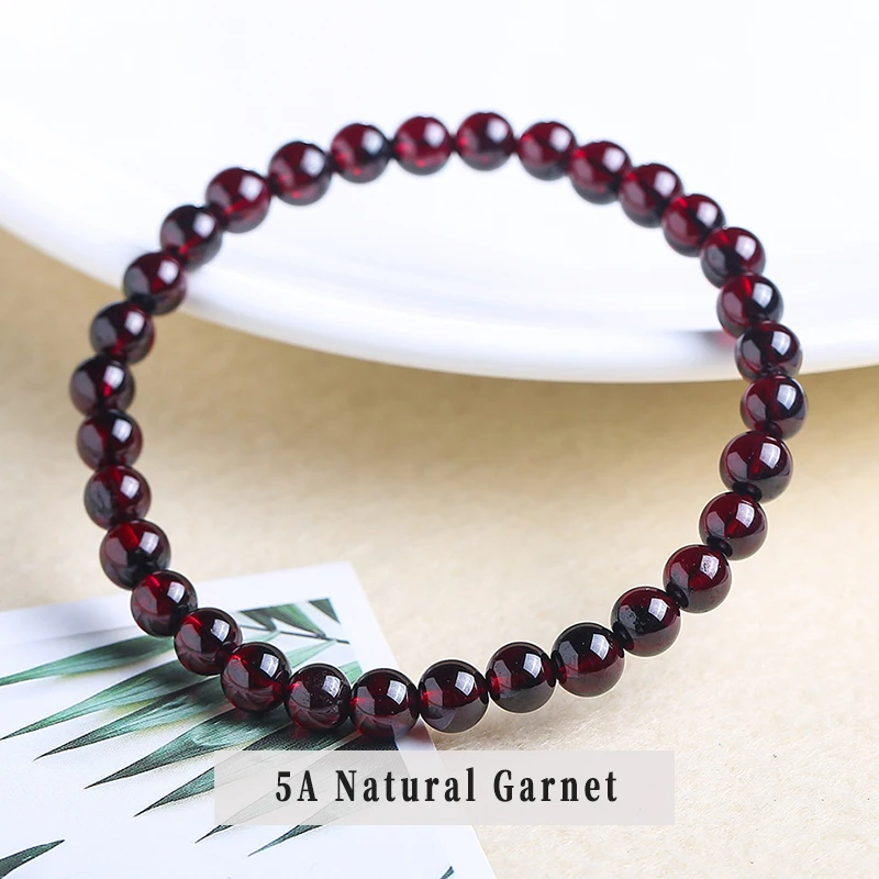 5A Natural Garnet Bracelet 4-10mm Deep Red Round Bead Stretch Bangle for Women Healing Crystal Jewelry Gift