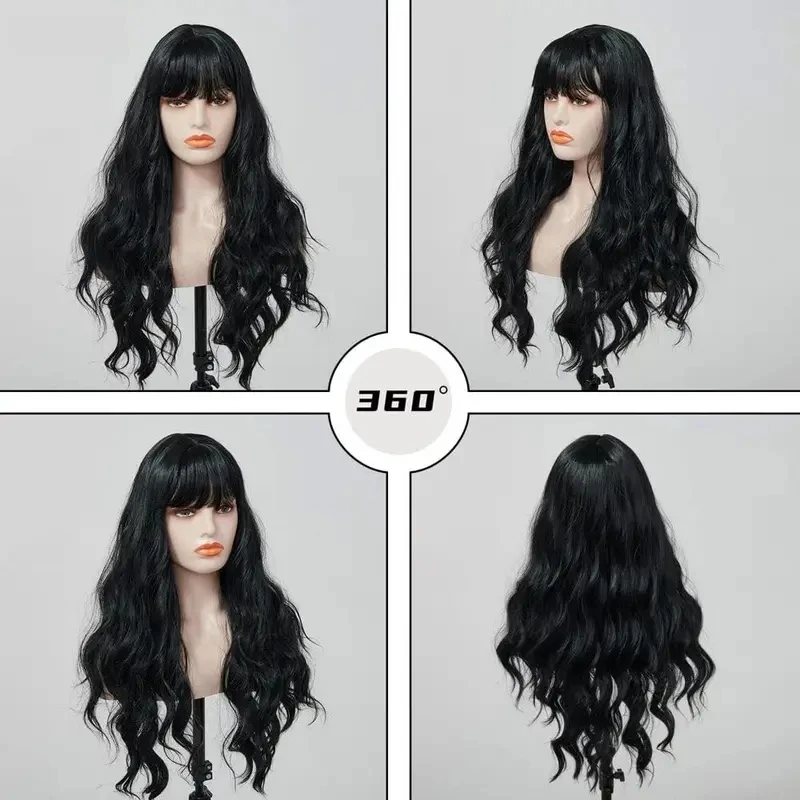 HAIRTIME 30 Inche Body Wave With Bangs Human Hair Wigs Full Machine Made Human Hair Wigs For Women Natural Color 180% Density