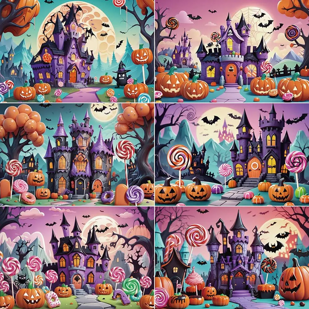 

MOON.QG Halloween Children Outdoor Photography Backdrop Candy Pumpkin Party Decoration Photo Background Photographic Studio Prop