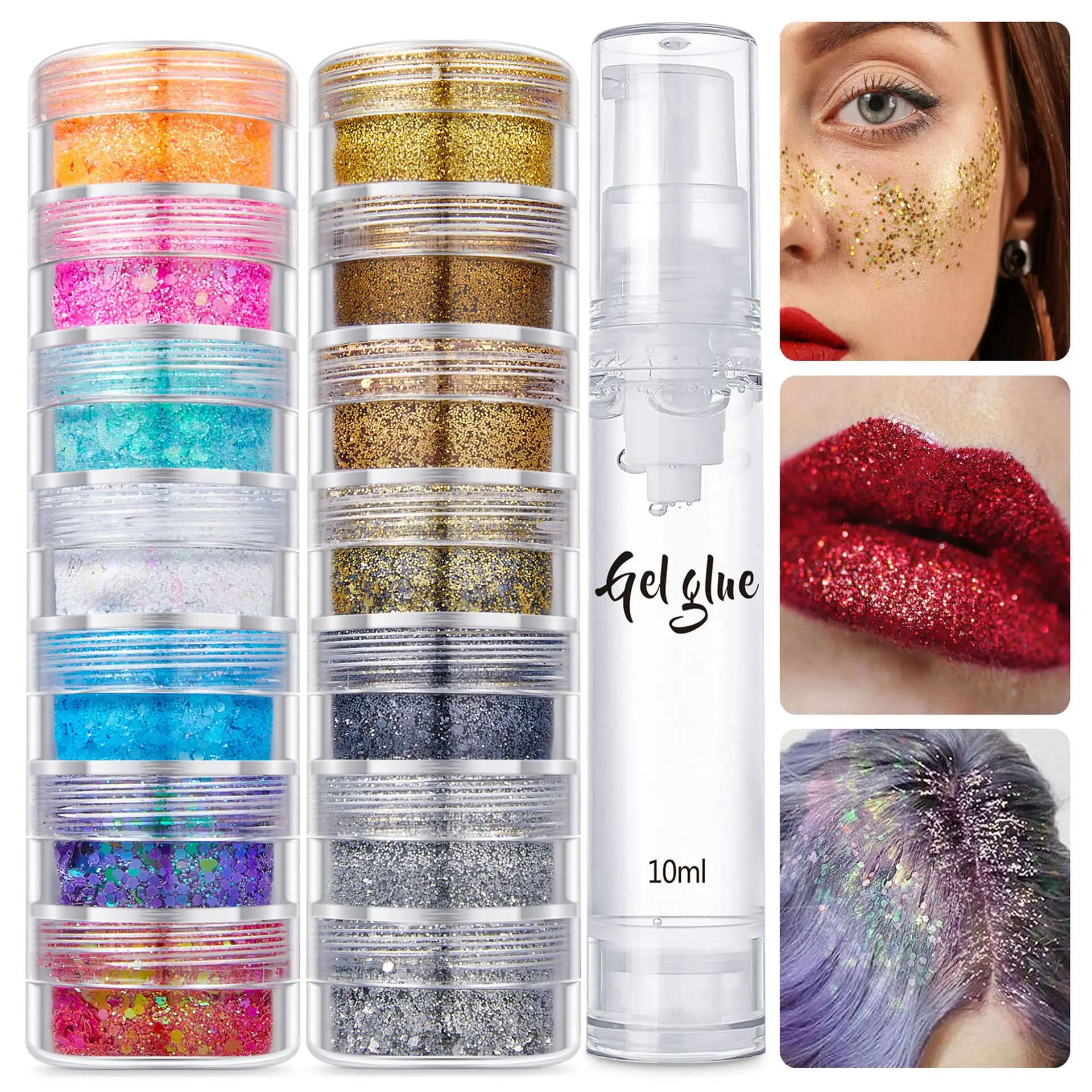 7 Colors Festival Body Glitter Gel Face Hair Nail Eye Decoration Loose Sequins Holographic Glitter Sets Party DIY Makeup