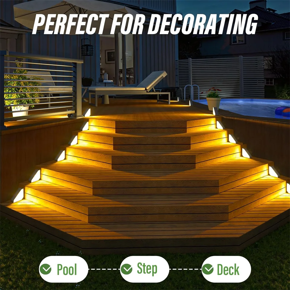 2Pack LED Solar Step Lamp Path Stair Outdoor Garden Lights Waterproof Balcony Light Decoration for Patio Stair Fence Light