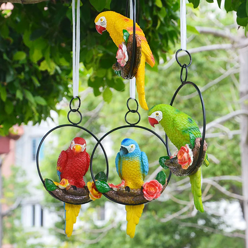 

Iron Ring Parrot Ornament, Garden Courtyard Balcony Decoration, Bird Resin Crafts