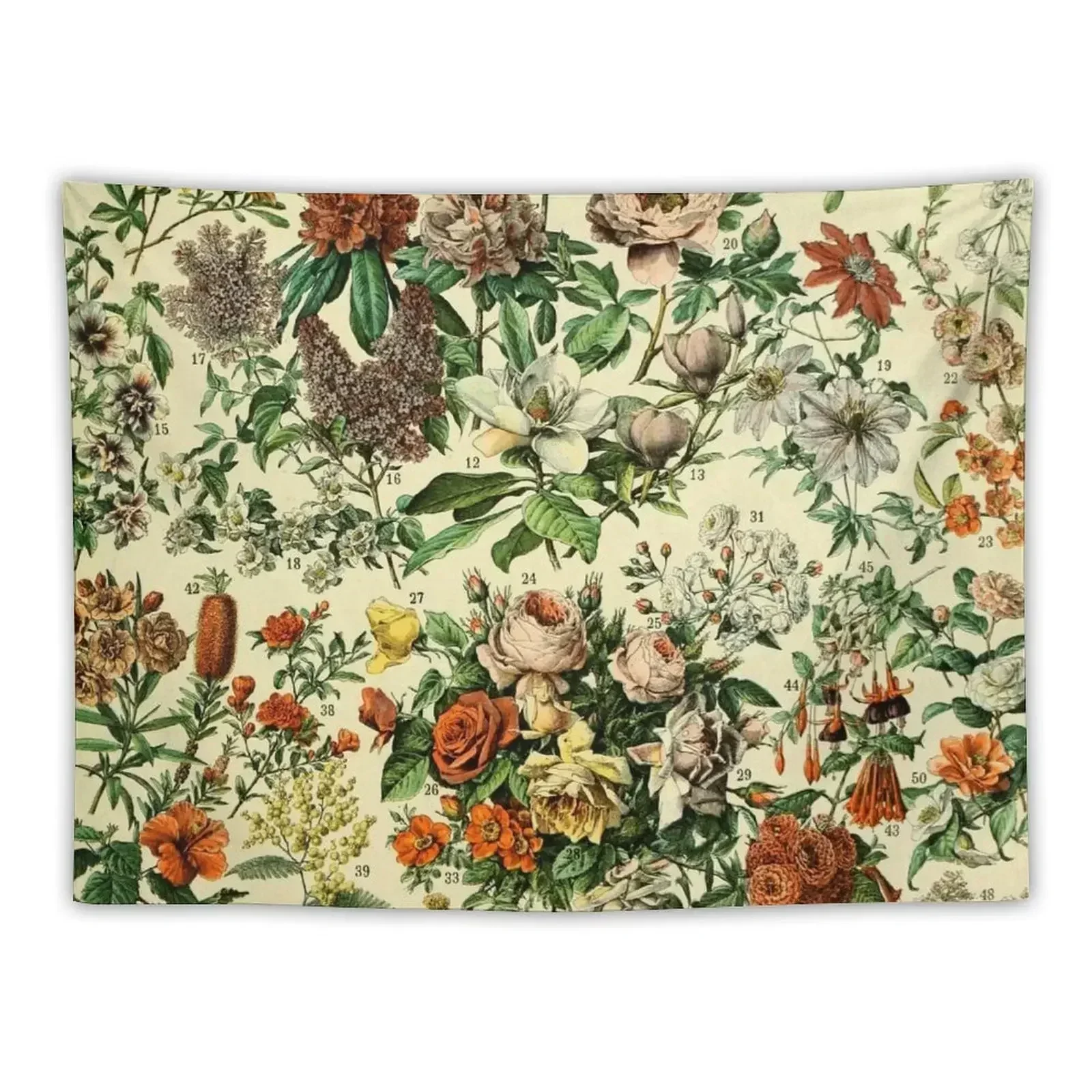 Adolphe Millot Fleurs Vintage Flowers Tapestry Room Aesthetic Home Decor Accessories Hanging Wall Tapestry
