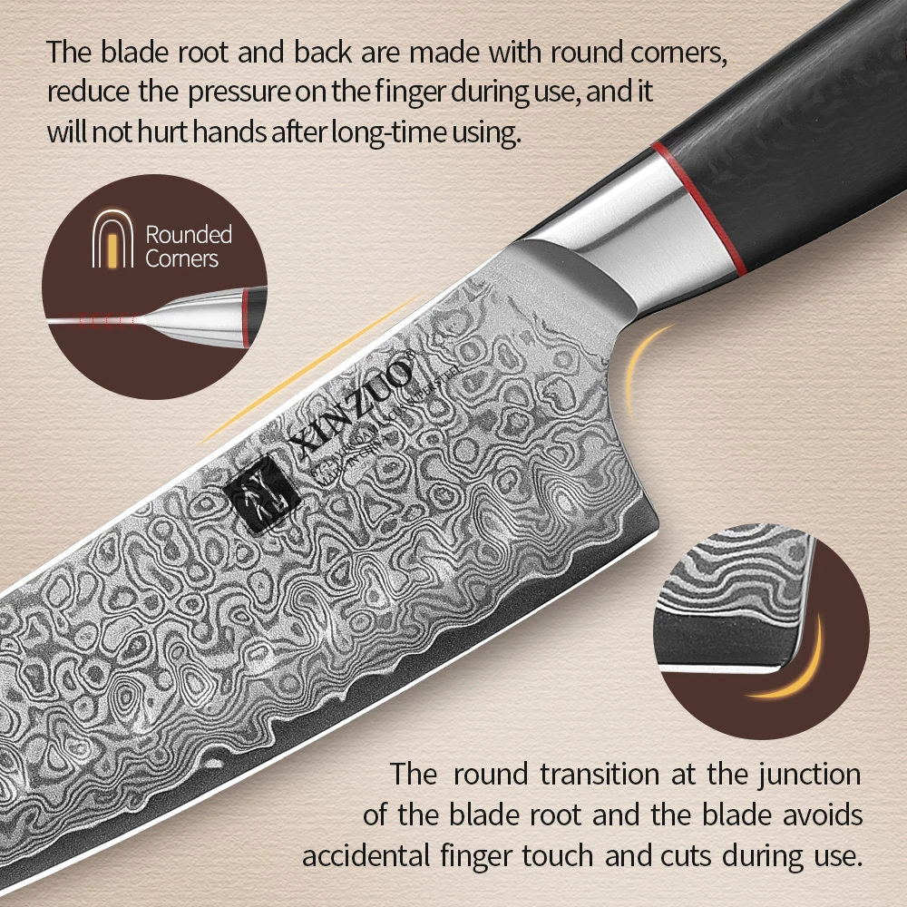 XINZUO Professional 3PCS Kitchen Cutlery Set 67 Layer Damascus Steel Chef Knife Santoku Utility Knife G10 Carbon Fiber Handle