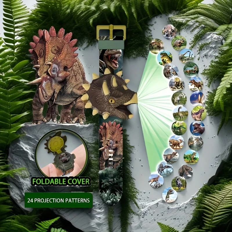 Cool Dinosaur Projection Electronic Watch for Teens - 3D Flip-Top Case with Multiple Dinosaur Designs, Digital Display & Light-U