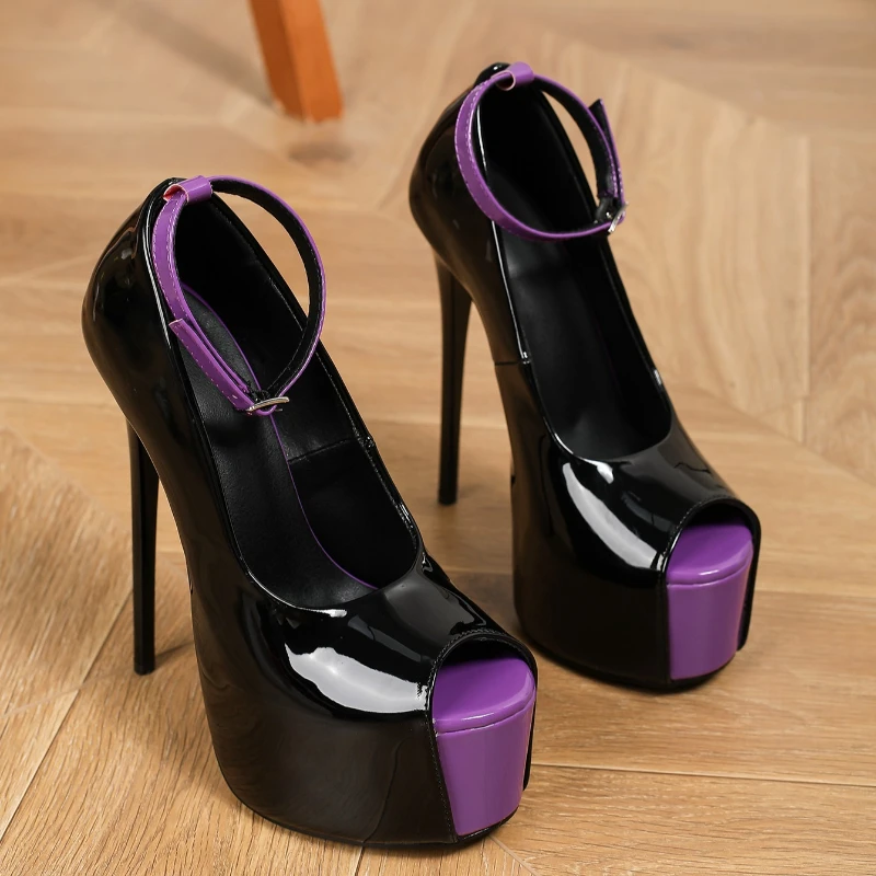 Women's Pumps And Heels Elegant Womens Shoes High Heel Sandals Shoes For Woman Colorblock One Strap Peep Toe Slip On 16cm