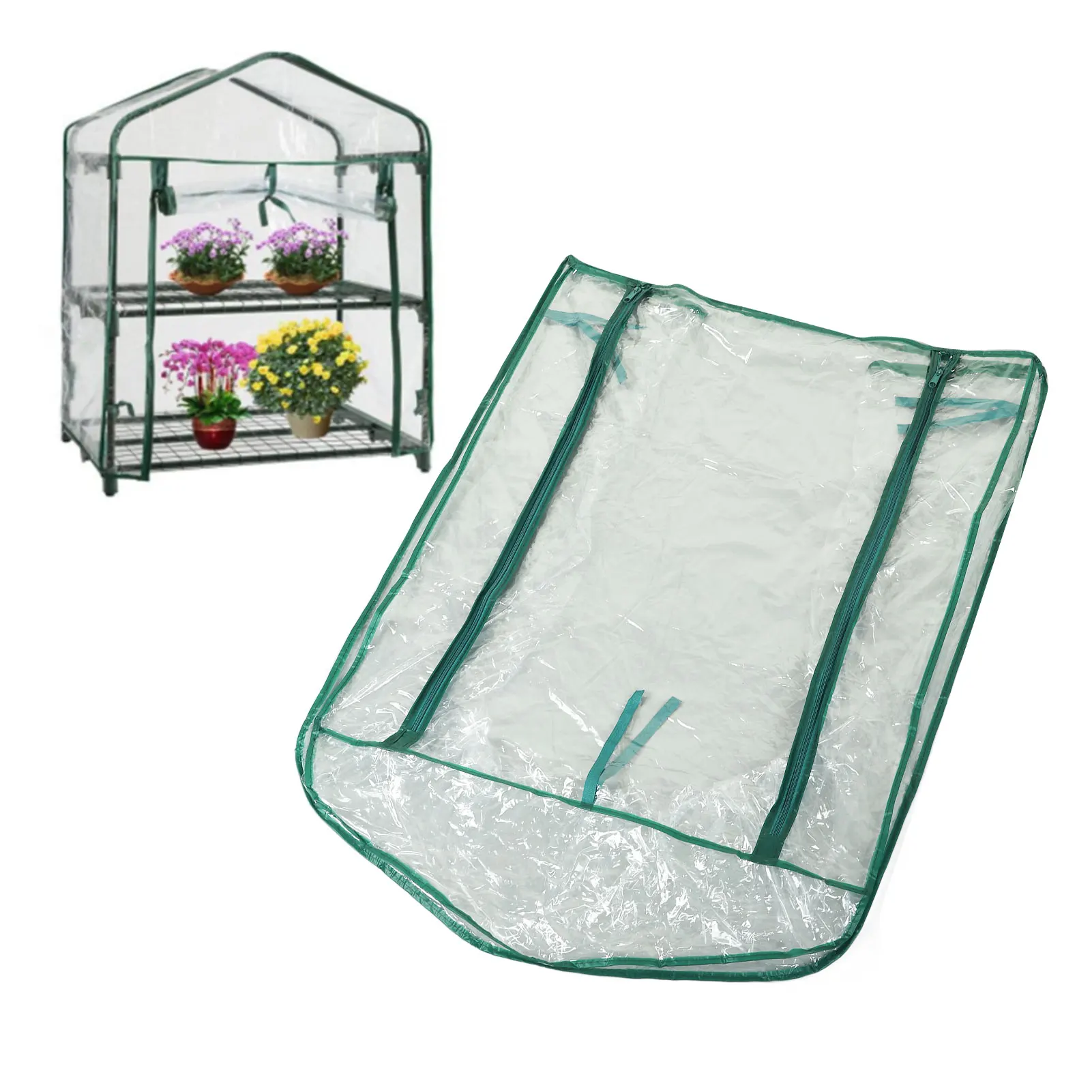 Greenhouse Replacement Cover 69x49x92cm Transparent PVC Mini Plant Cover for 2 Tier Shelves for Flower Herbaceous Plant