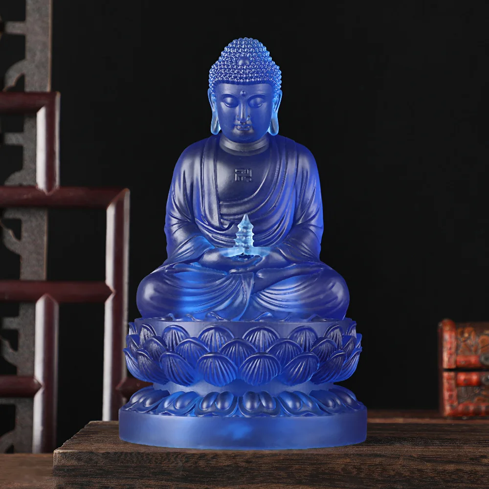 Buddha statue resin ornament Medicine Buddha's home Buddha hall blue glazed Medicine Buddha Feng Shui Auspicious Decoration