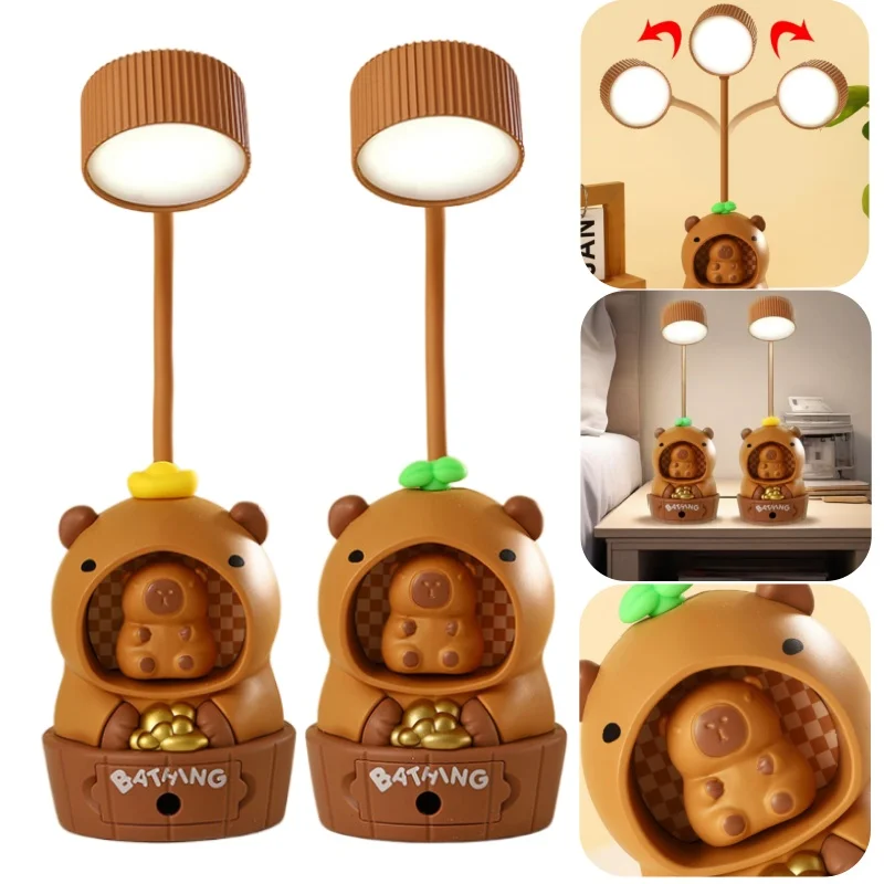 

Милая креативная светодиодная настольная/прикроватная лампа в виде капибары с зарядкой, мультяшный ночник для дома, декор для студентов и детей, пластиковый светильник для учебы