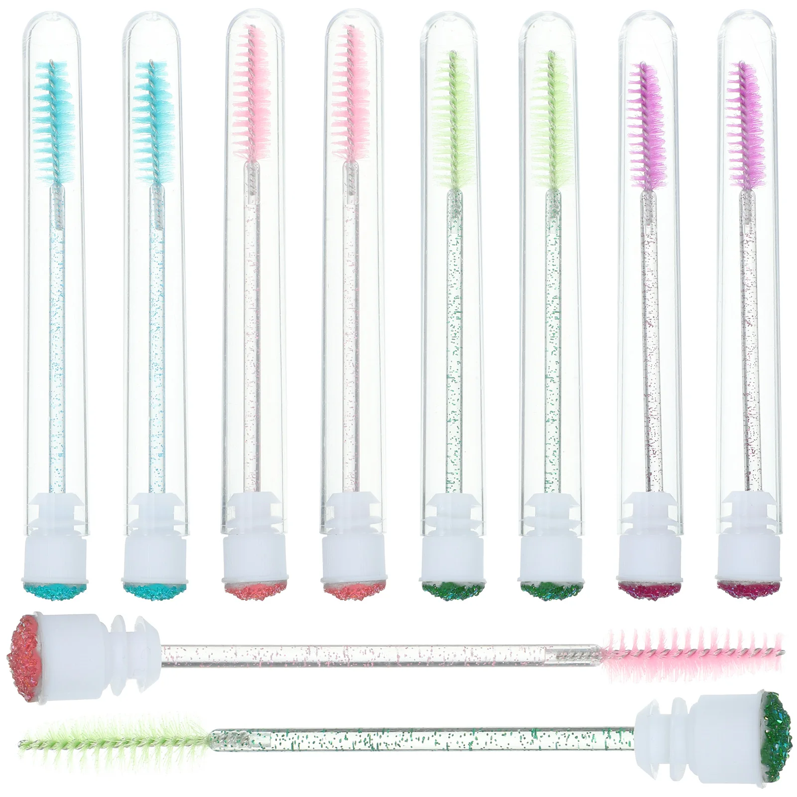 

10Pcs Crystal Eyelash Brushes with Reusable Mascara Tubes Portable Lash Brow Comb Eyelash Applicator Makeup Brush Wands Travel