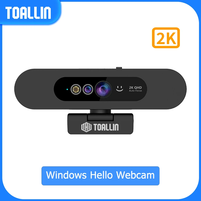 

TOALLIN Official 2K QHD Webcam Windows Hello IR Face Recognition PC web cam for Conferencing Live Streaming with Privacy Cover