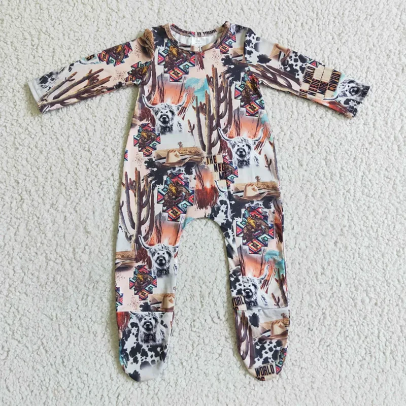 Baby Boys Romper Long Sleeve Western Farm Cow Print One-piece Todler Bodysuit Kids Boutique Clothes